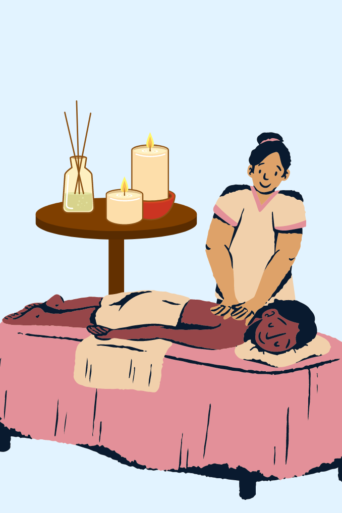 Graphic of a black woman getting a massage. 